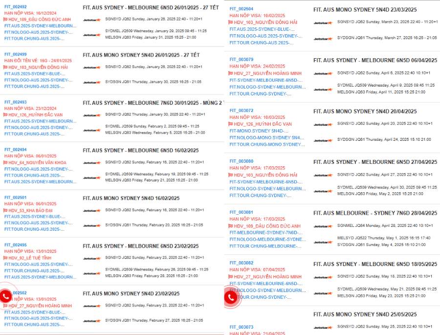 Một số các hành trình tour Úc của Top Ten Travel trong giai đoạn đầu năm 2025