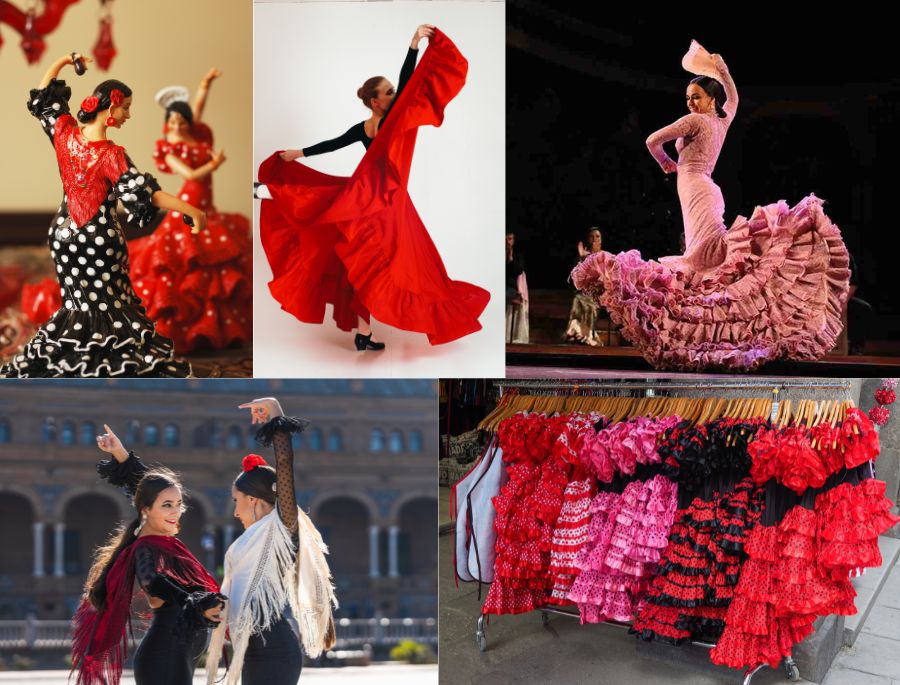 Bộ trang phục Flamenco mang kiểu dáng uyển chuyển với các hoa văn họa tiết tinh xảo