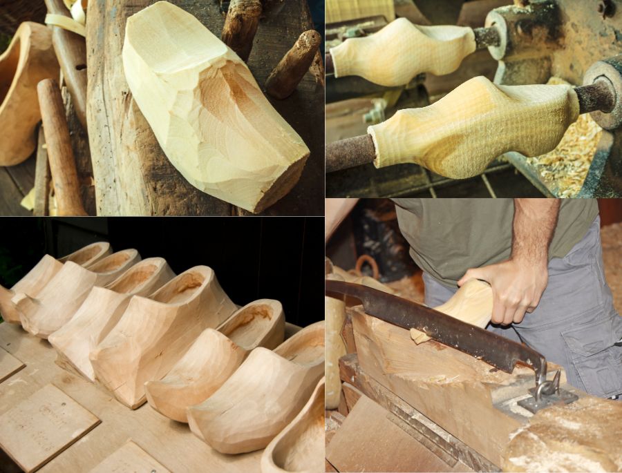 Quá trình cắt và tạo hình tạo form cho chiếc guốc gỗ