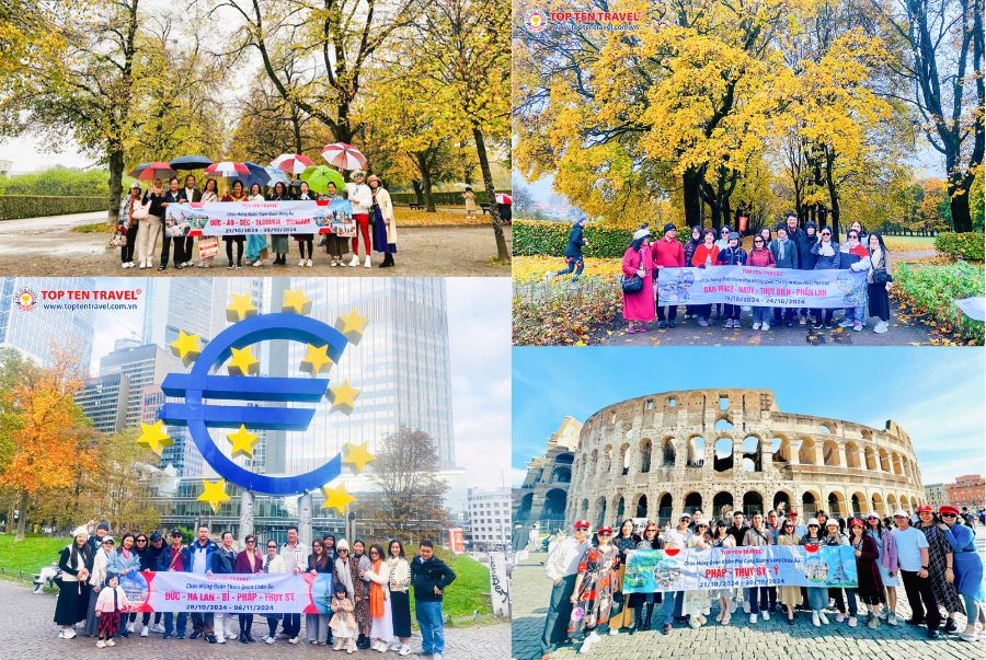 Đoàn khách Top Ten Travel trên hành trình khám phá các địa điểm du lịch đẹp vào mùa thu tại Châu Âu