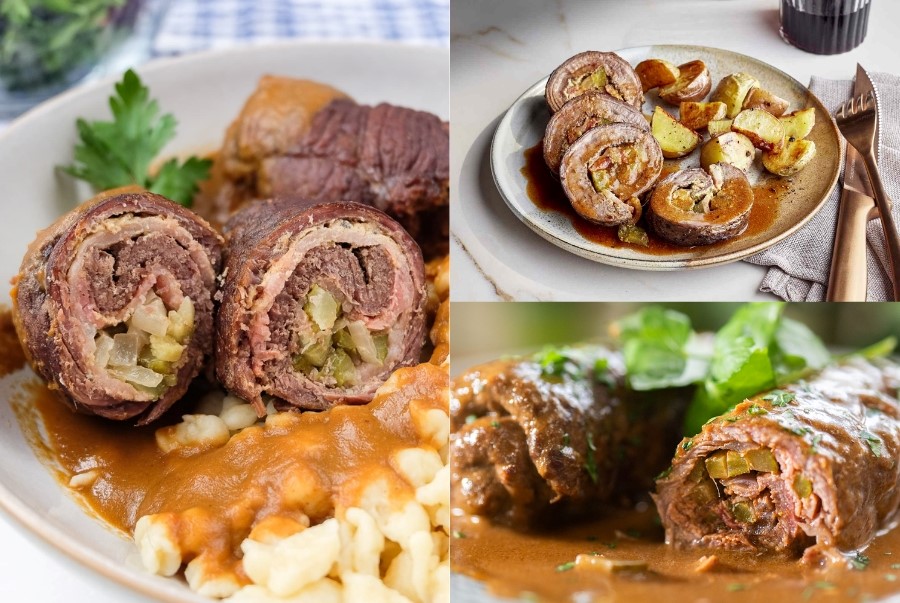 Rouladen là món thịt bò cuộn nhân dưa leo muối, thịt xông khói và hành tây vô cùng độc đáo
